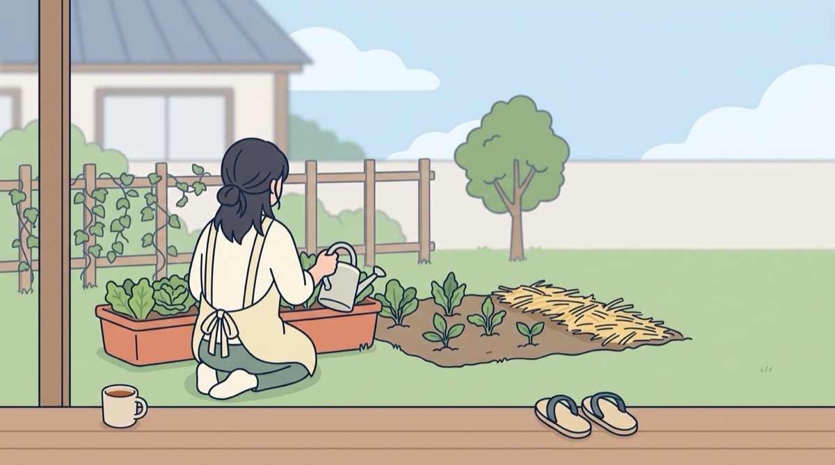 小さなプランターと一畝ぶんの畑に水をやる、無理のない週末の菜園